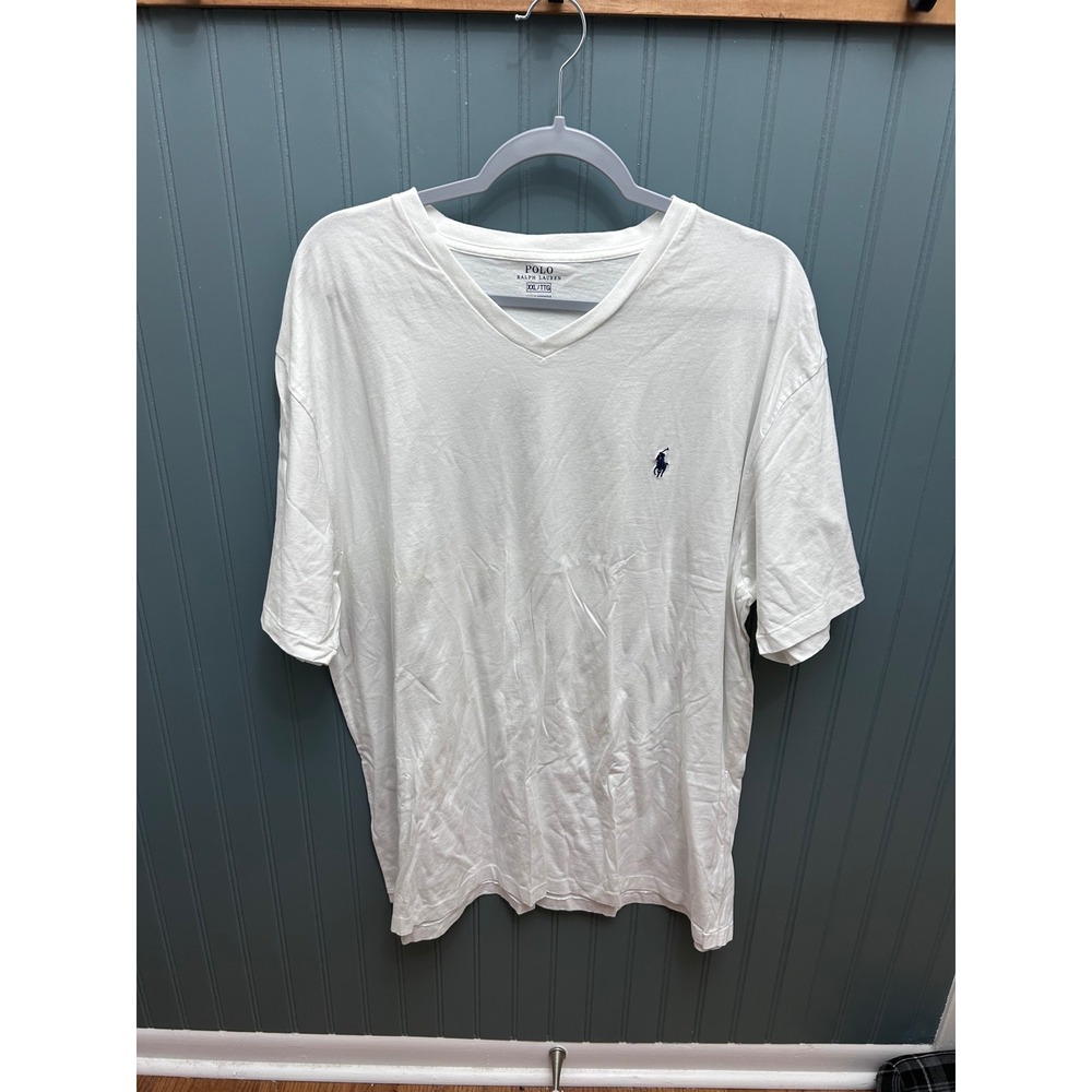 Polo Ralph Lauren Mens‎ XXL White V-Neck Short Sleeve Pony Logo T-Shirt Cotton